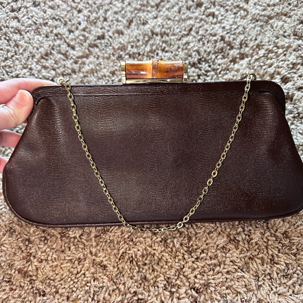 Vintage Brown Clutch with Gold Chain